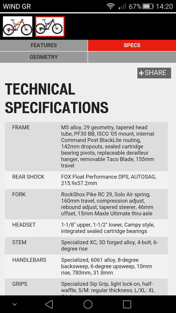 specialized enduro 2015 specs