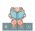A blinkie of me innocently reading a book, sitting atop my name.