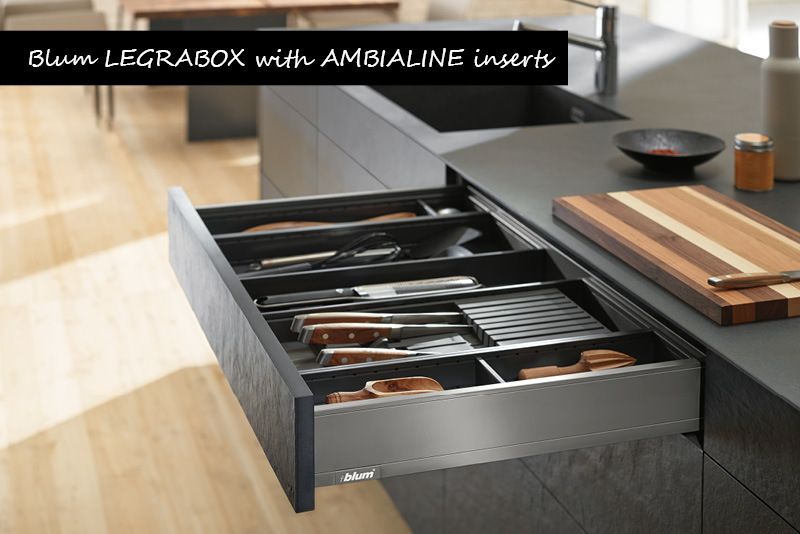 Blum LEGRABOX drawer inserts with AMBIA-LINE organization system