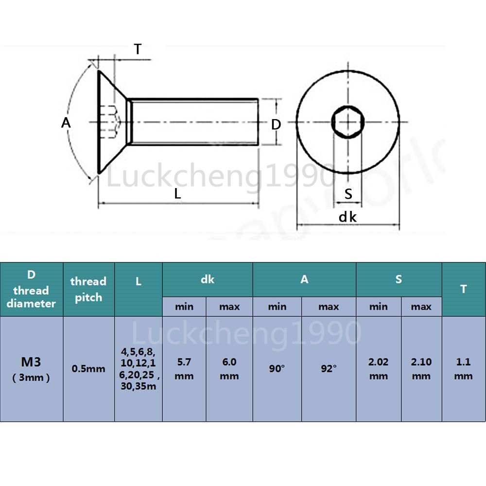 100pcs Stainless Steel Metric M3 Flat Countersunk Head Hex Socket Screw Cap Bolt Ebay 